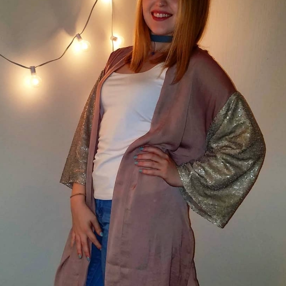 Pink Silky Sequin Robe